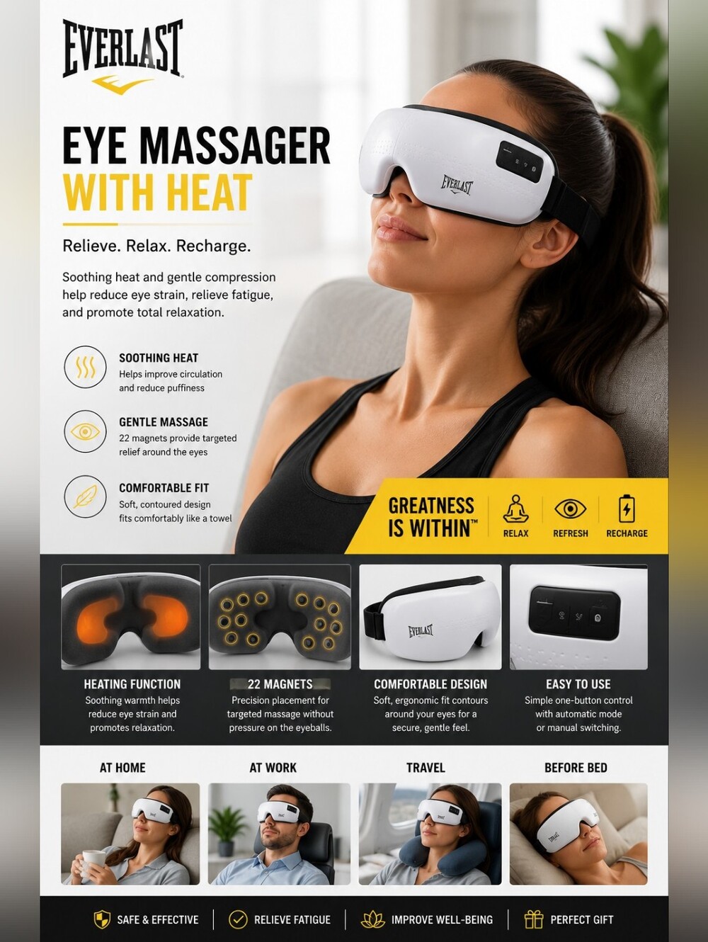 Everlast White and Black Eye Massager with Heat